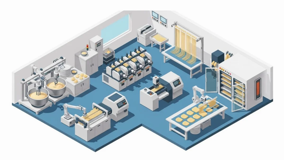 Quy trình làm bún phở tự động bằng máy điều khiển cảm ứng thông minh.