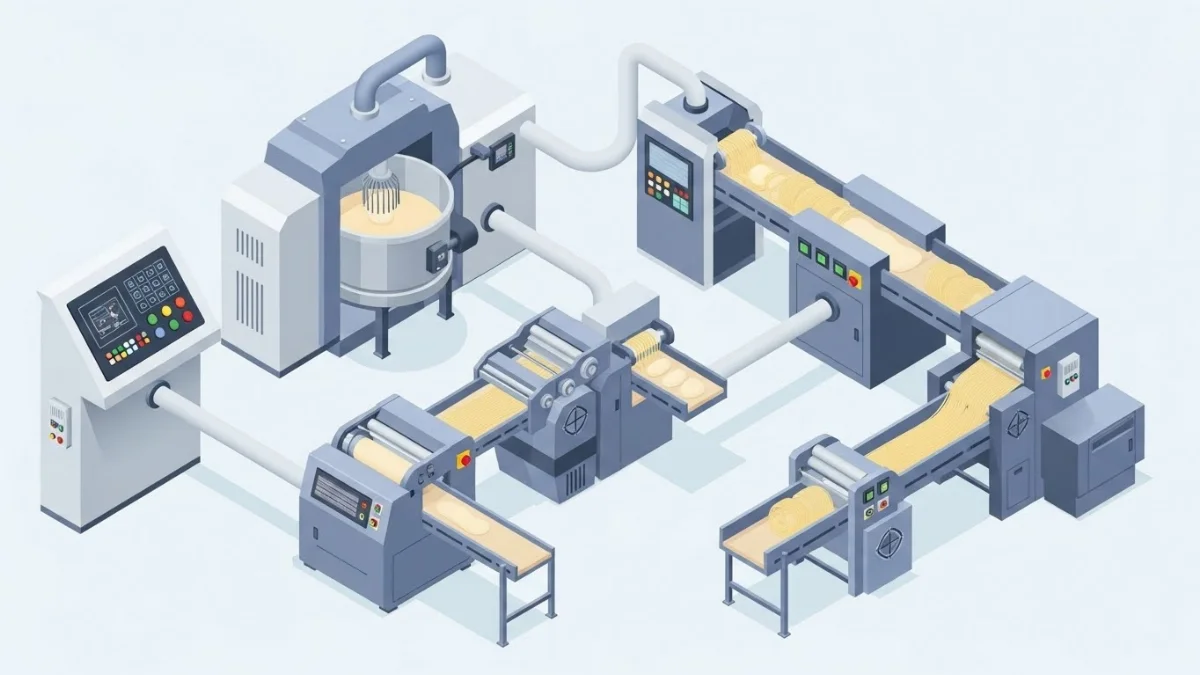 Công nhân vận hành dây chuyền sản xuất với màn hình điều khiển cảm ứng